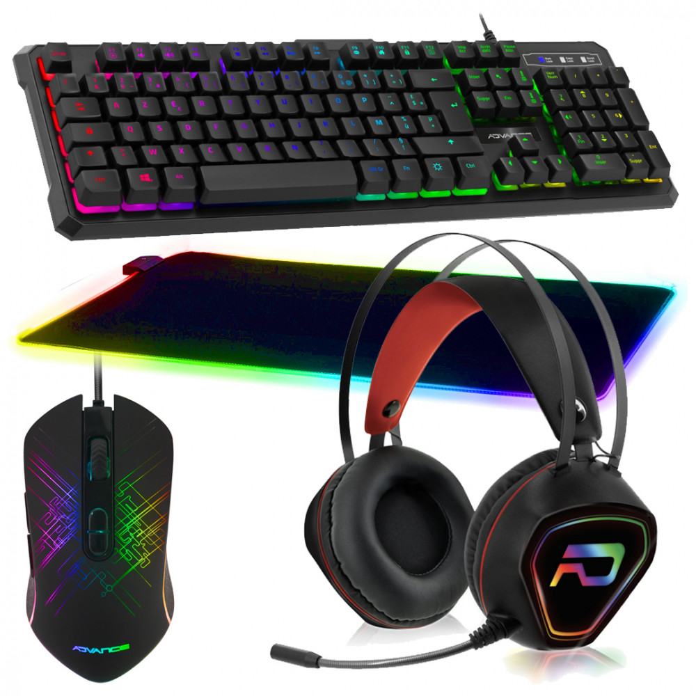 Kit Clavier/Souris (Semi-Mécanique Gaming RGB - AZERTY (PC/Consoles) -  Souris (3200 dpi, RGB), Noir