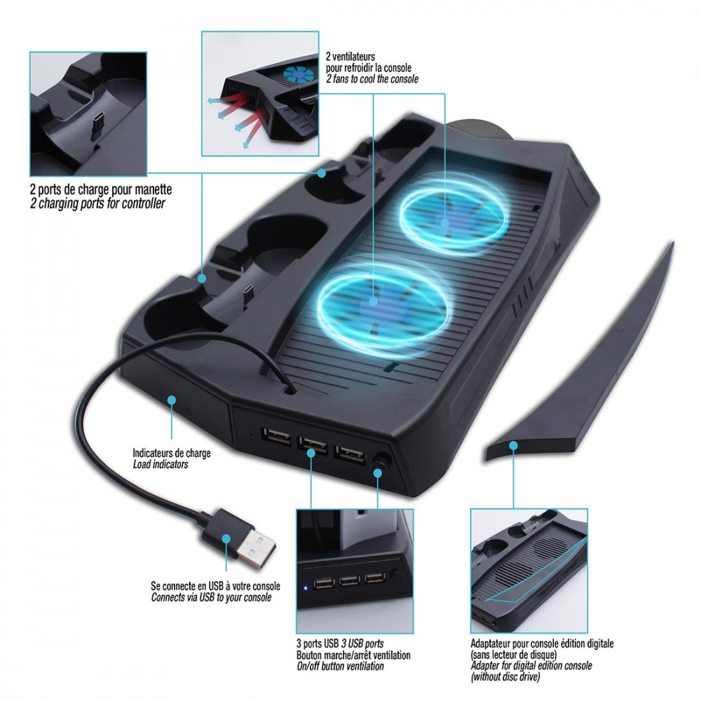 FYOUNG Chargeur pour PS5 Manette avec Ventilateur de