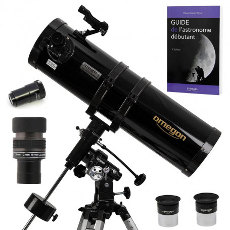 Pack Télescope Omegon 150/750 EQ3 + Zoom + Guide Débutant + Oculaires + Viseur Point Rouge + Barlow