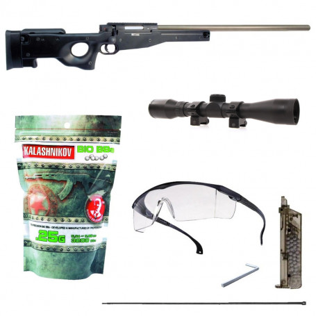 Pack Fusil Sniper AW308 L96 ASG Spring + Billes + Lunette de visée + Lunette de protection