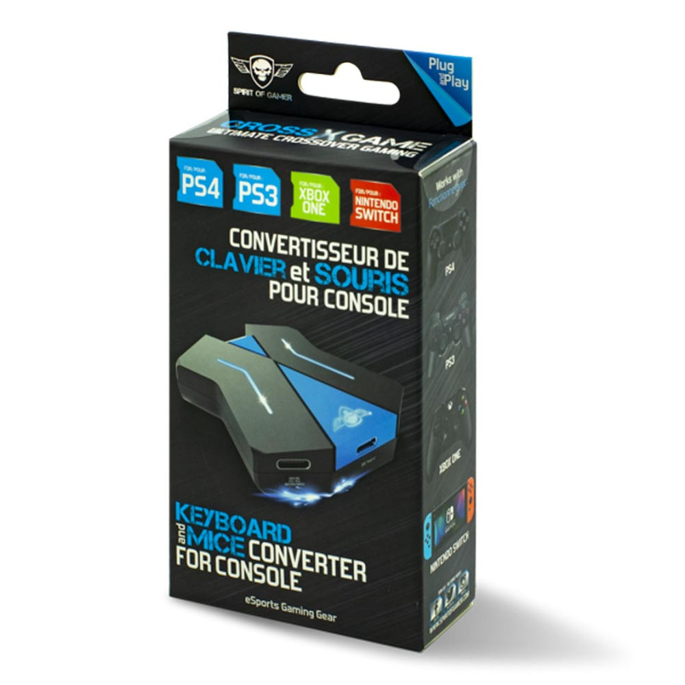 PACK GAMER pour PS4, PS3, XBOXone, SWITCH : Adaptateur, Clavier semi- mécanique + Souris USB 7 boutons + Large Tapis bleu