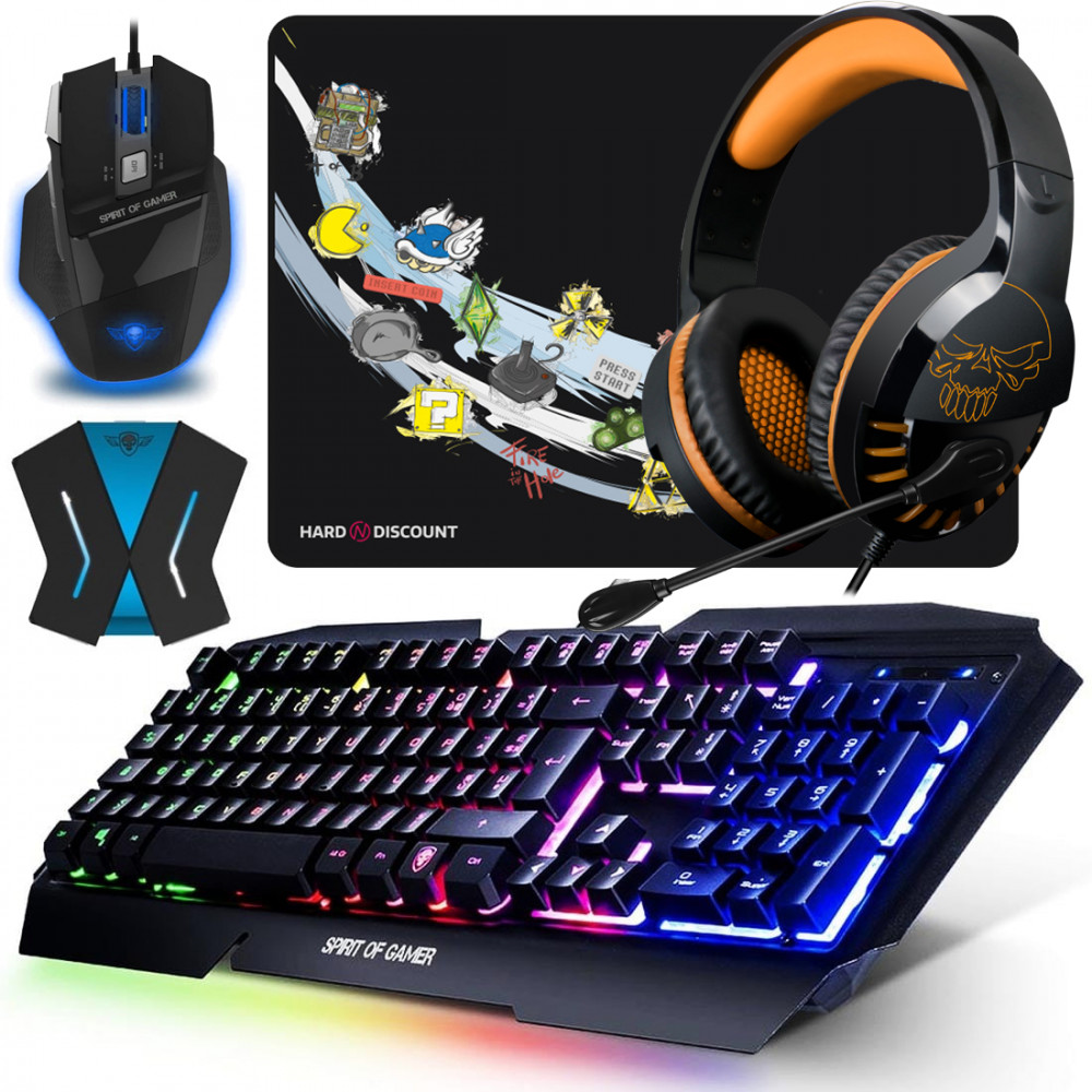 Pack pro-8 clavier souris casque rgb gamer compatible console ps4 / switch  / xbox one / pc SPIRIT OF GAMER