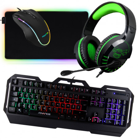 Pack Gamer Bundle Clavier Souris Tapis XL Casque Pro-H3 Vert