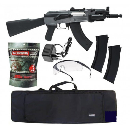 Pack Fusil d'assaut Airsoft AK 47 Spetsnaz AEG Kalashnikov + 2 Chargeurs + Lunettes + Billes + Housse